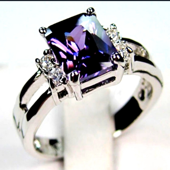 (13) sterling silver plated  amethyst Ring size 6 - Picture 2 of 2